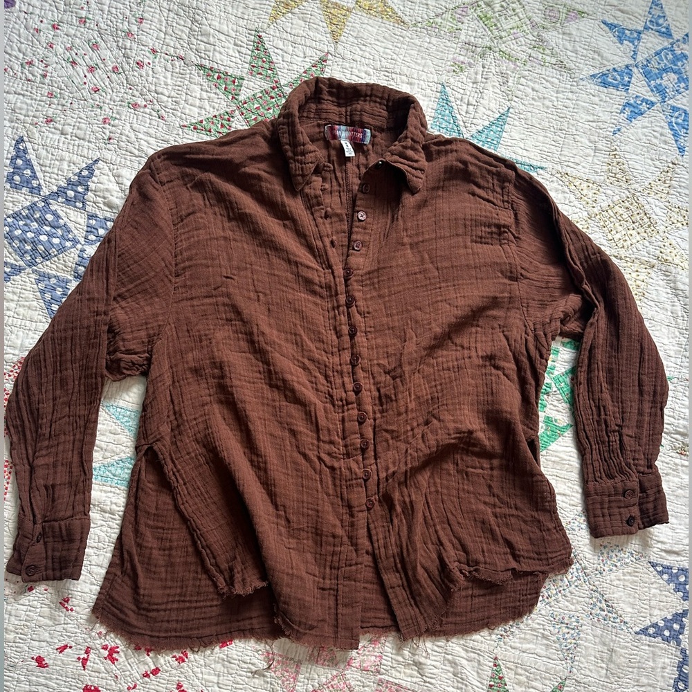 Urban Outfitters Brown Button-Down Gauze Shirt